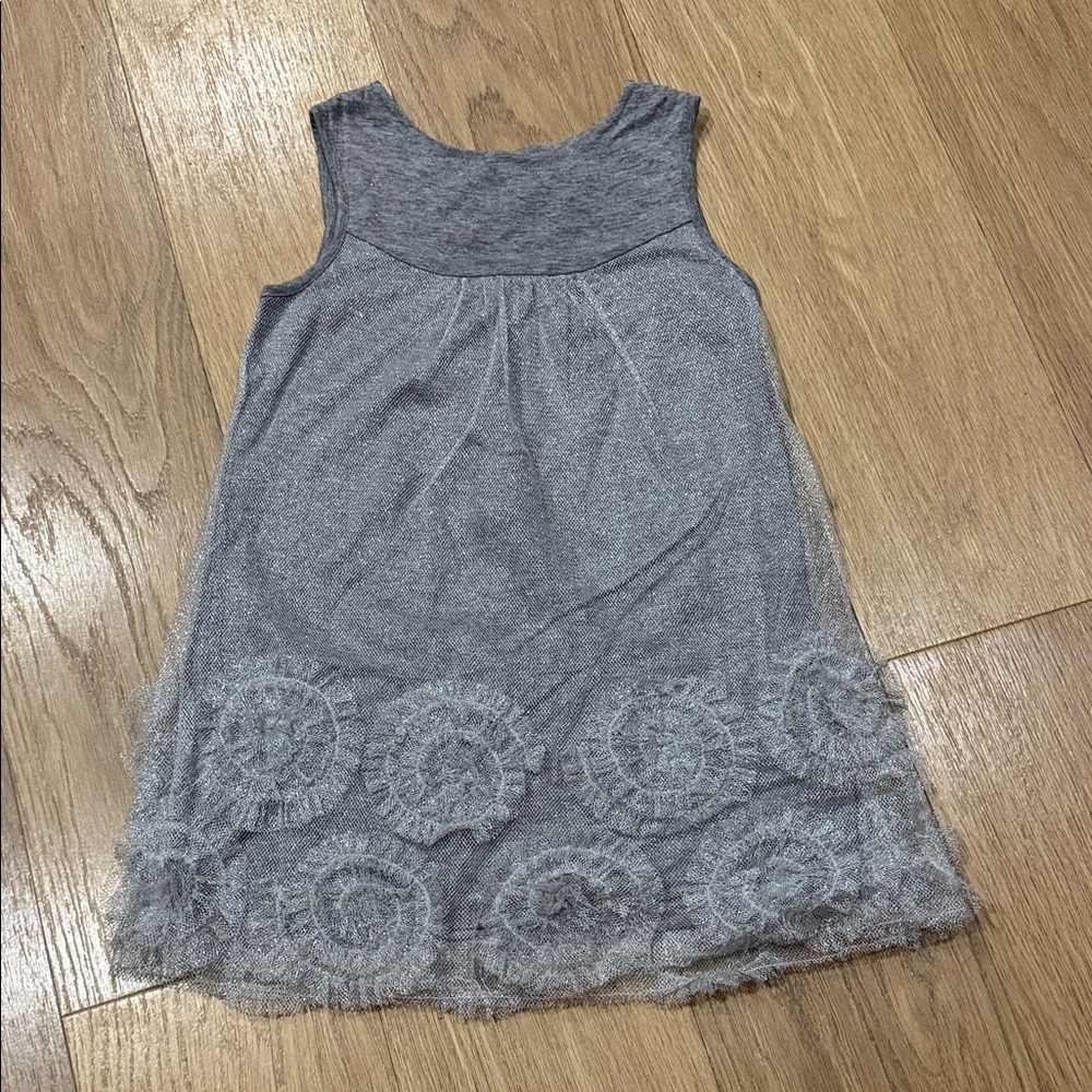 Charabia Gray and Silver Sleeveless Dress with Lace Overlay Hem Size 4